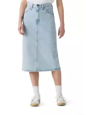 New Levi's Back Slit Midi Denim Skirt Size 34 Intense Subject LIght Wash